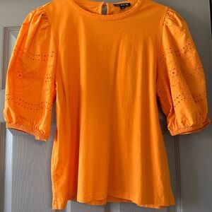 J. Crew Vibrant Orange Eyelet Puff Sleeve Blouse